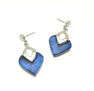 Cobalt Foil Resin Diamond Drop Earrings