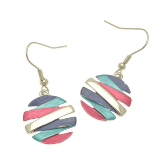 Blue, Turquoise and Pink Disc Earrings