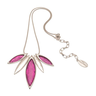 Pink and Silver Resin Leaf Necklace