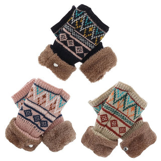 Aztec Fur Cuff Fingerless Gloves