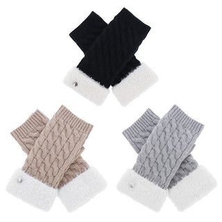 Contrast Fur Cuff Fingerless Gloves