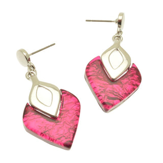 Fuchsia Pink Foil Resin Diamond Drop Earrings