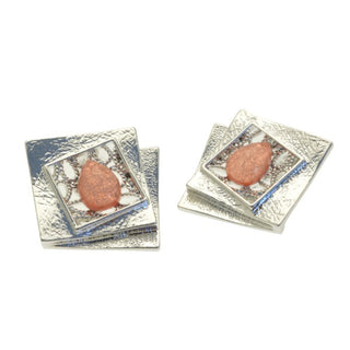 Pale Terracotta Square Pebble Earrings