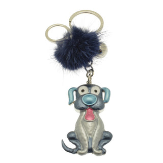 Blue Pom Pom Dog Keyring