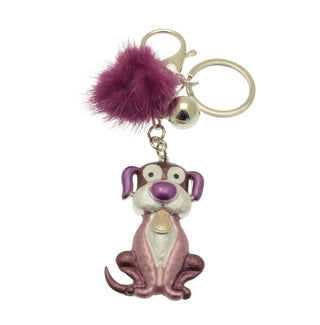 Purple Pom Pom Dog Keyring