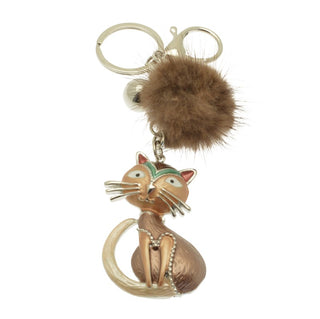 Bronze Pom Pom Cat Keyring