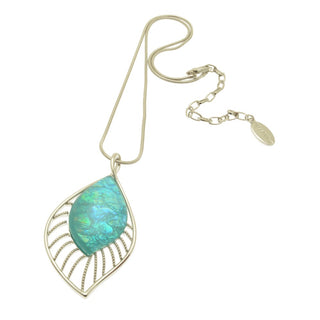 Iridescent Mint Green Resin & Silver Teardrop Necklace