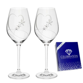 Heart/Flower Set of 2 Wine Glasses